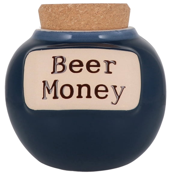 Cottage Creek Beer Money Ceramic Piggy Bank - 6" Dark Blue Savings Jar for Adults