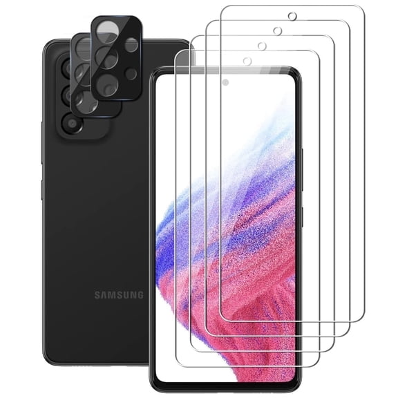 UZWZW (4 2) for Samsung Galaxy A53 5G (4 Pack) Tempered Glass HD Clear Screen Protector with (2 Pack) Camera Lens Protector