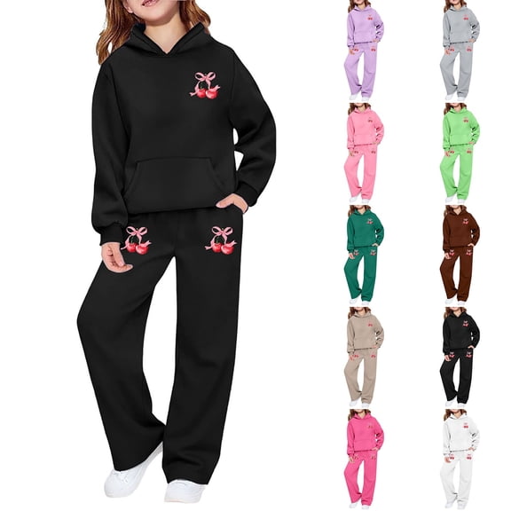 MuXiKeJi Clothes Girl Sets Size 8 Graphic Print Warm Hoodie Pullover Tops and Pants Fall Kids 2pcs Outfits