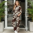 thumbnail image 3 of Xixirimido Brown Cow Print Print Women 2 Piece Outfits Fall Fashion Airport Lounge Set Long Sleeve Sweatshirt Wide Leg Pants Travel Vacation Sweatsuits, Small, 3 of 7