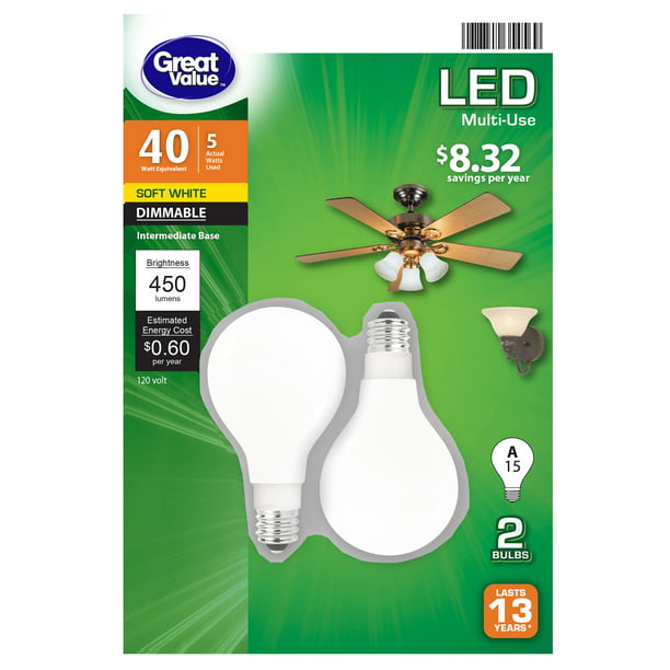 Great Value Led Light Bulb 5 Watts, Smart Bulbs For Ceiling Fans