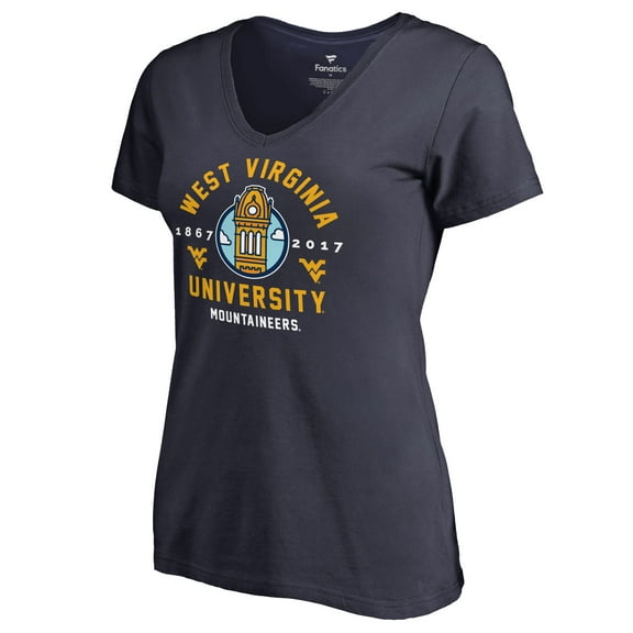 Women's Navy West Virginia Mountaineers 150 Years V-Neck T-Shirt