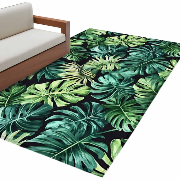 Palm Leaf Large Area Rugs for Bedroom Living Room, Soft Non Slip Carpet Bedside Rug, Green Tropical Plant Summer Nature Scenery Rectangular Floor Cover Kitchen Accent Rug 4'x6' for Dining Room/Office