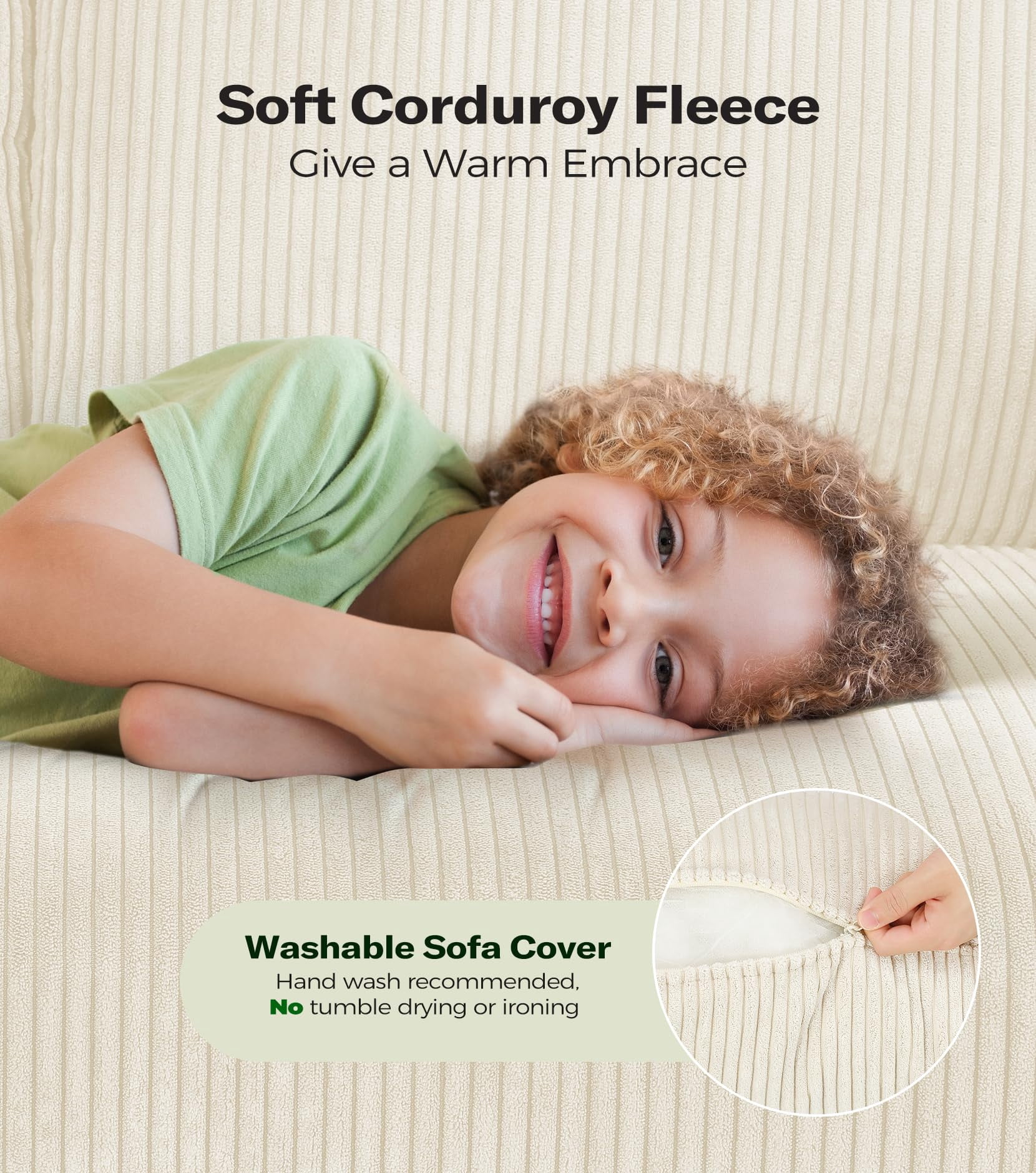 Welzona 51" Corduroy Loveseat Sofa, Small 2-Seater Couch for Small Spaces, Tool-Free Assembly, Off White