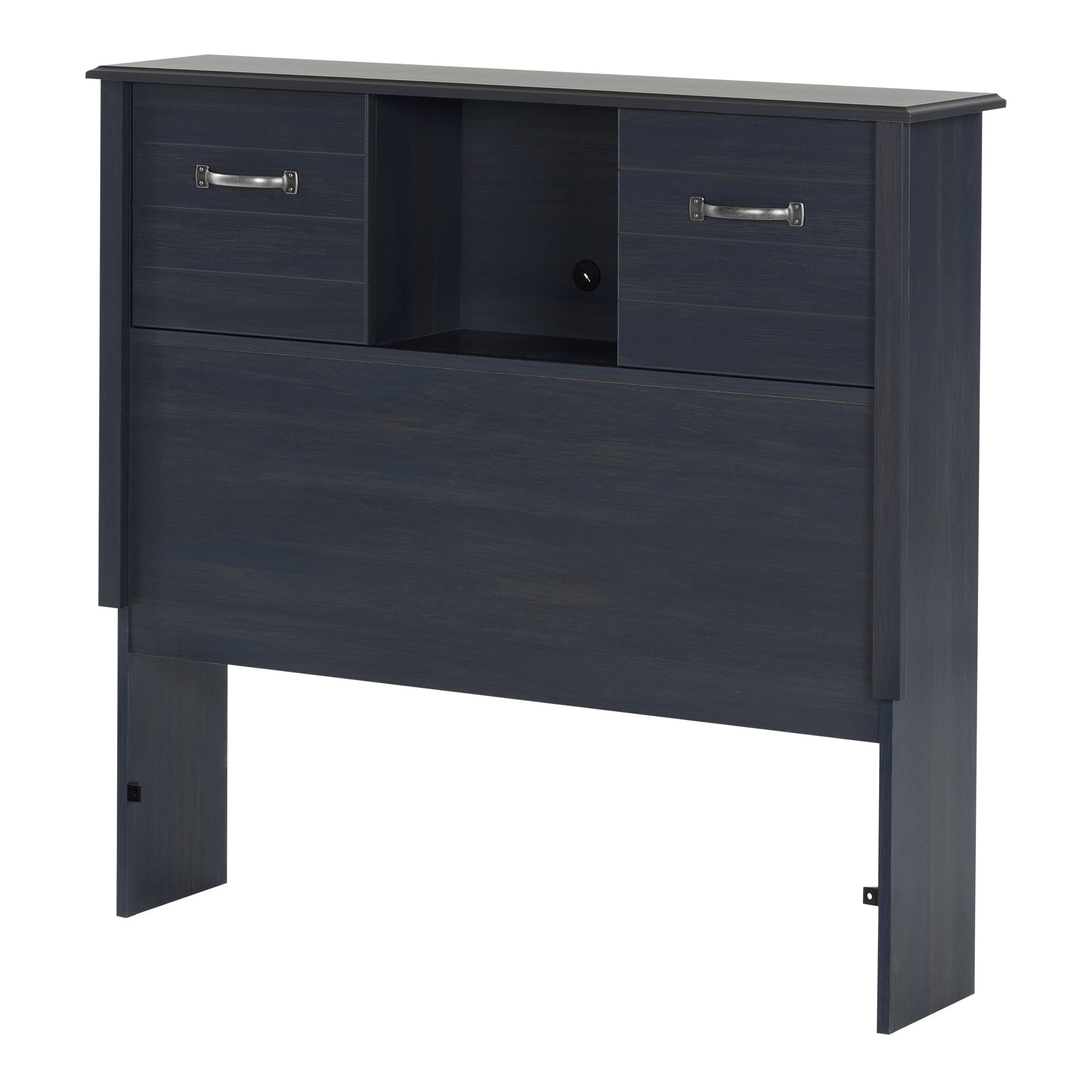 South Shore Ulysses Twin Bookcase Headboard with Storage and Sliding Doors, in Blueberry