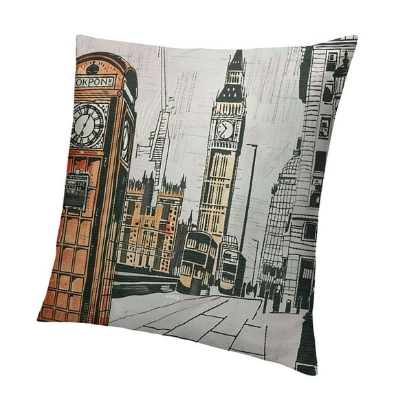 BANET  Modern Throw Pillow Cushion Cover, London City with Big Ben Monument Scene in Sketch Style British Famous Town Artwork, Decorative Square Accent Pillow Case 12x12in