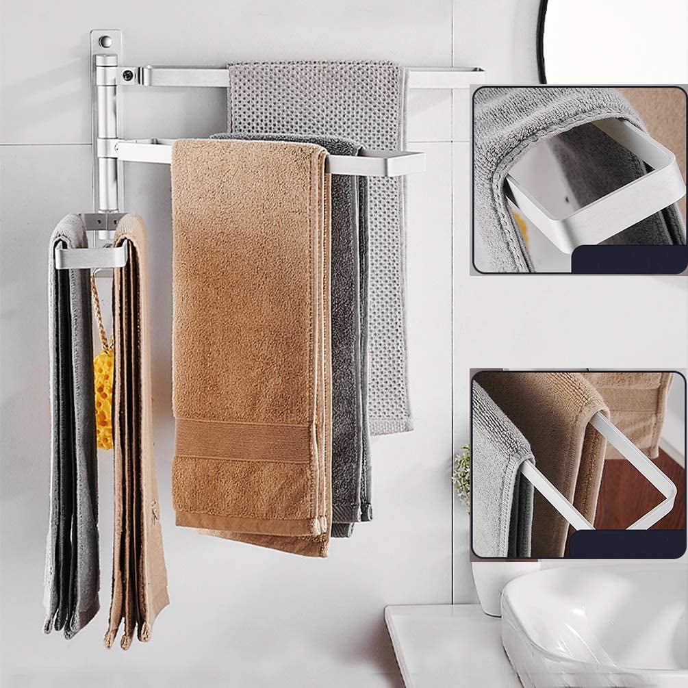 Private Jungle Towel Bar for Bathrooms with Swing Out Arms, Wall Mounted Towel Racks with Hooks for Bathroom(Silver,3 Arm)