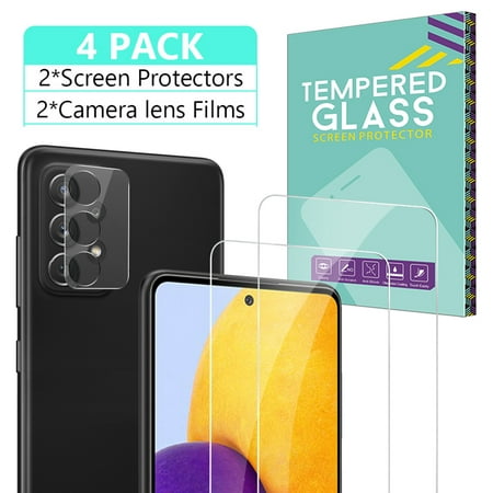 Xihaiying Samsung Galaxy A02S A12 A32 A52 A72 5G Screen Protector Tempered Glass + Camera Lens Protector, 9H Alignment Easy Installation Frame HD