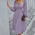 thumbnail image 6 of Women Slim Floral Print Dress French Midi Long Square Neck Long Sleeve Shirred Back Dresses Casual Swing Midi Dress, 6 of 7