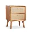 thumbnail image 5 of Gzxs Solid Wood Nightstand in Natural, Storage Bedside Table with 2 Rattan Drawers and Back Moisture-Proof Hole, for Bedroom Living Room, 15.75"L x 13.78"W x 21.26"H, 5 of 5