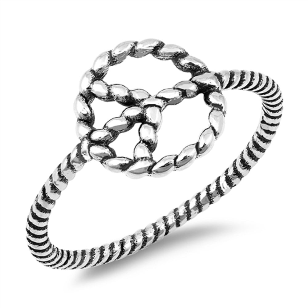 Large Wide Peace Sign Ring – 925 Sterling Silver Band | Sizes 5-10 | Hippie Style Symbol Ring
