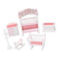 thumbnail image 4 of Juego de muebles de dormitorio Yuxing casa de muñecas 1:12 madera rosa y blanca, 4 of 5