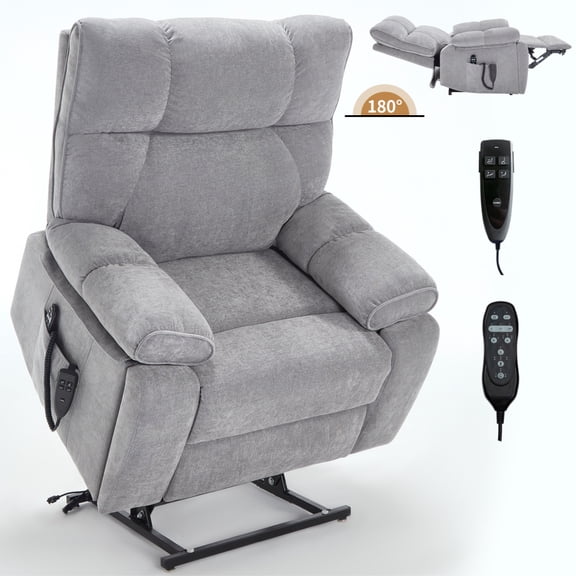 Grey Power Lift Recliner with Heat Massage, Dual Motor Infinite Position & Medium-Firm Support for 350LBS Capacity