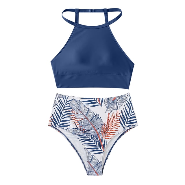 WREESH Maillot de Bain Deux Pièces pour Femmes, Taille Apparente, Bikini Imprimé