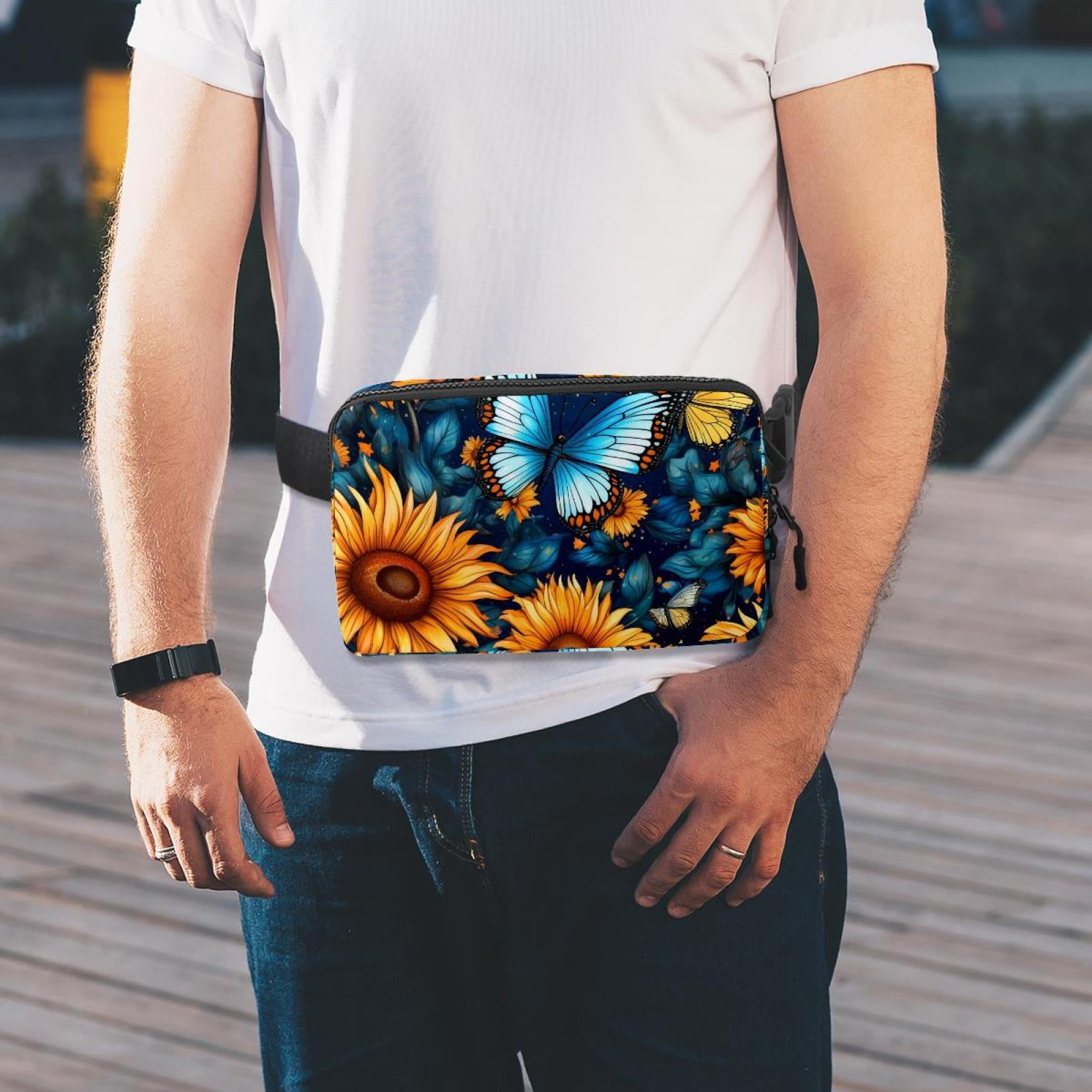 Sunflower butterfly Running Belt Fanny Packs Waist Packs with Extension Strap Unisex Lightweight Adjustable
