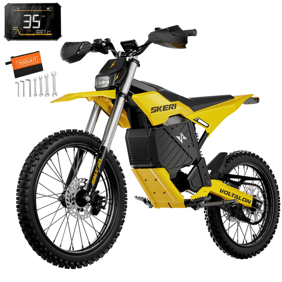 Skeri Electric Dirt Bike for Adults, 50MPH off-Road Electric Motorcycle with 72V 30AH Battery, 19"/17" Fat Tire, 3000W (Peak 6500W), Age 16  (Yellow)