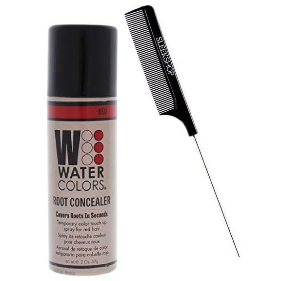 Watercolors Color Root Concealer, Covers Hair Roots in Seconds, Temporary Haircolor Touch Up Spray Dye (w/ Sleek Steel Pin Rat Tail Comb) Grey Water Colors Gray Cover Up Hairspray (RED)