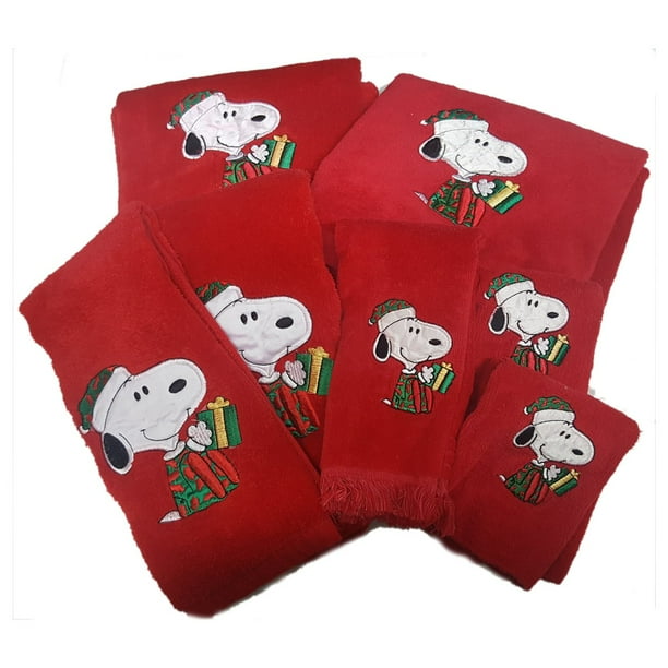 Snoopy's Gifts Christmas Red Bath Towel Set of 7 Saturday Knight Ltd.