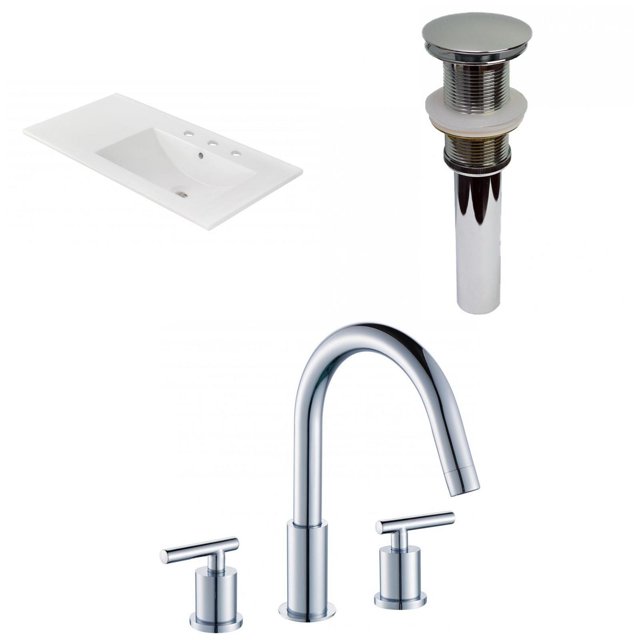 American Imaginations 35.5-in. W 3H8-in. Ceramic Top Set In White Color - Drain Incl. AI-33018