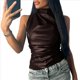 thumbnail image 1 of Camiseta Sin Mangas de Sintético con Cuello Alto, Plisada y Ajustada para Mujer. Marrón L, 1 of 10