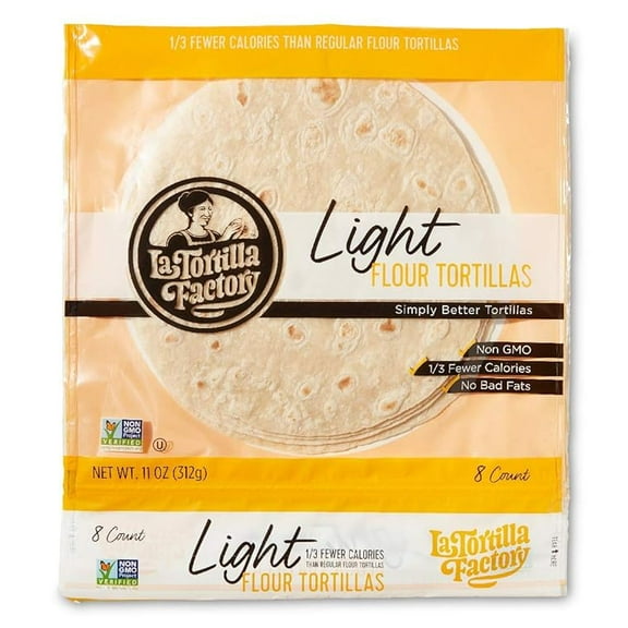 La Tortilla Factory Light Flour Tortillas, Non-GMO, 4 Grams of Protein, 80 Calories, 8 Count, 11 oz.( Pack of 2 )