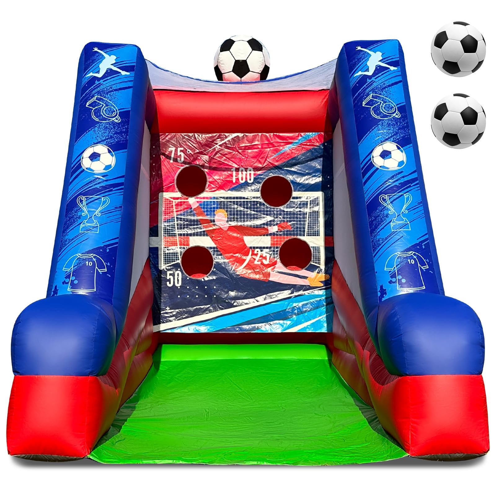 Inflatable Soccer Dartboard, Commercial Grade PVC Soccer Game with 2 Balls & Air Blower, 4-Target Scoring Inflatable Carnival Game for Outdoor Fun, Home & Rental Use