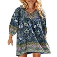 thumbnail image 1 of PENGXIANG Robe d'Été Bohème Imprimée Florale pour Femmes Manches 3/4 Col en V Décontractée Ample Fluide Plage Mini Robes, 1 of 5