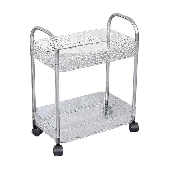 Storage Cart with Wheels, 2 Tier Storage Rack Floor Shelf, Mobile Storage Organizer, Transparent Shelf Unit for Kitchen, Bathroom, and Living Room