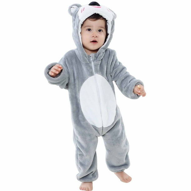 Pijamas Para Niños Pequeños Otoño Invierno Bebé Infantil Unisex Niño Pijama De Felpa Onesie Traje De Animal Perezoso De Una Pieza Gris Odeerbi LM103-2959