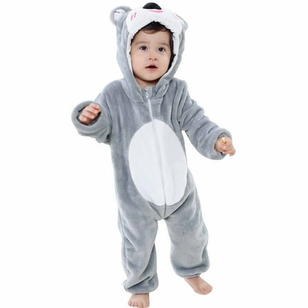 

Efsteb Winter Warm Newborn Baby Boy Girl Plush Pajama Jumpsuit Hooded Romper Long Sleeve Comfy Cute Pattern Romper for Toddler Baby girls Boys Clothes Gray 0-6 Months