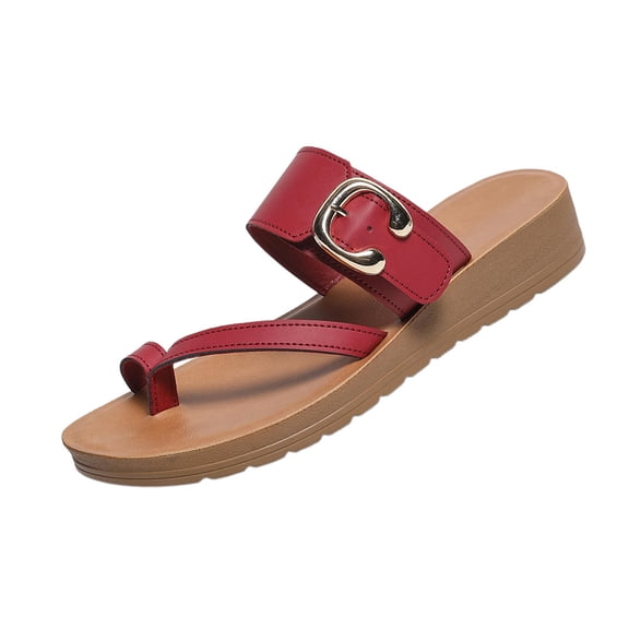 hlysgo Womens Flat Sandals with Arch Support Adjustable Straps Comfortable Summer Walking Casual Flip Flops Red 9