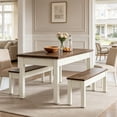 thumbnail image 2 of Fnova 3 Pieces Dining Table Set for 4-6 with 2 Benches, 55" Farmhouse Wood Kitchen Table and Space Saving Tuck Under Benches for Kitchen Dining Room, 2 of 18