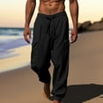 thumbnail image 2 of Besolor Mens Casual Cargo Pants Elastic Waist Drawstring Wide Leg Pants Baggy Solid Color Lounge Trouser with Pockets, 2 of 6