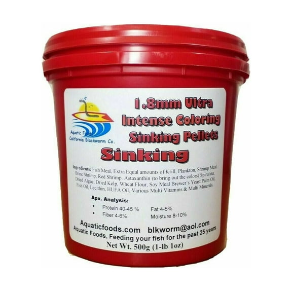 1.8 mm Sinking Ultra Intense Color Enhancing SINKING Pellets for ALL Tropicals…500g / 1.1-lbs Tub