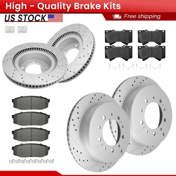 ACB ZONE Front Rear Brake Kits for Toyota Sequoia Land Cruiser Tundra Lexus LX570, Drilled Slotted Disc Brake Rotors and Ceramic Brake Pads