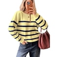 thumbnail image 2 of Suéter Corto de Cuello Redondo para Mujer, Larga, Tejido Grueso, Estilo Jersey, Ideal para Otoño Amarillo y Azul M, 2 of 7