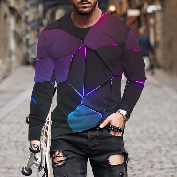 Nmnitkp Long Sleeve Shirt Trendy and Fashionable Graphic Men's Long Sleeve Shirt Round Neck Cross Print Pullover Top ​​​​​​​​​​​High-Quality and Healthy Fabric Men's Long Sleeve Shirt (Plus Size)