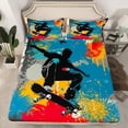thumbnail image 2 of jejeloiu Skateboard Game Twin Sheet Sets,Watercolor Splashing Ink Bedding For Boys Kids 3pcs, 2 of 7