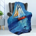 thumbnail image 4 of Nautical Soft Flannel Fleece Blanket, Oil Painting Style Sailing Ship on Horizon Impressionist Art Image Print, Cozy Plush for Indoor and Outdoor Use, 50" x 70", Navy Blue and Blue, by Ambesonne, 4 of 5