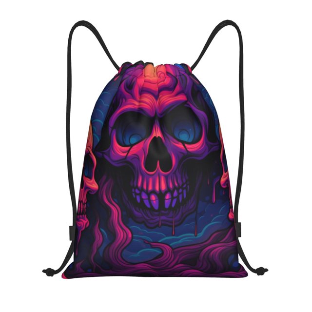 Fotbe Purple-Red Skull Bolsa Mochila con Cordón Estampada, Bolsa de Gimnasio Deportiva, Bolsa Cinch, Bolsa con Cordón para Hombres y Mujeres-Medium