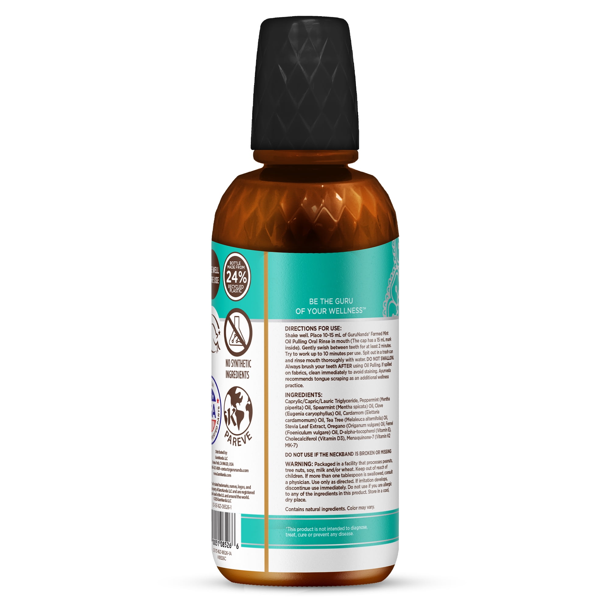 GuruNanda CocoMint Oil Pulling Natural Mouthwash with Essential Oils & Vitamins D3,E,K2 - 1L