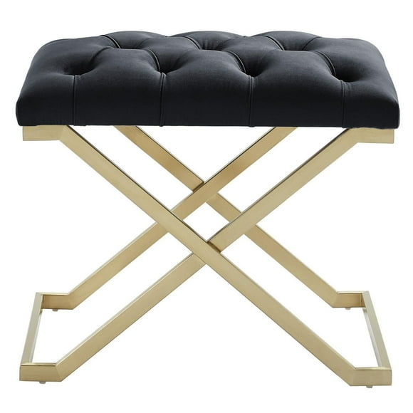 Banc contemporain velours et acier inoxydable, noir/or