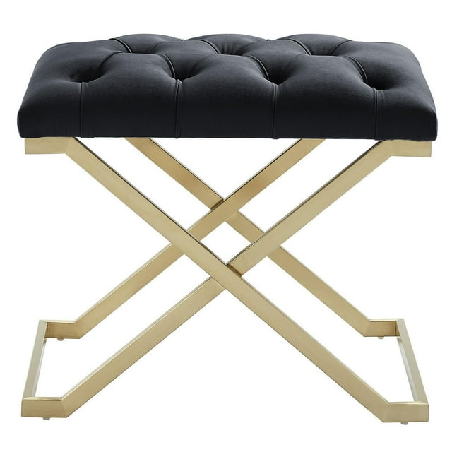 Contemporary Velvet & Stainless Steel Bench in Black & Gold