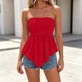 thumbnail image 6 of Mifsaly Strapless Tops for Women Smocked Bandeau Tube Top Flare Flowy Peplum Hem Sleeveless Summer Beach Cami Shirts Red,M, 6 of 7
