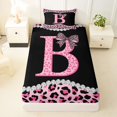 thumbnail image 3 of Manfei Leopard Print Bow Letter B Twin Sheet Sets for Girls, Black Pink Initial Bedding, 3-Piece, 3 of 5