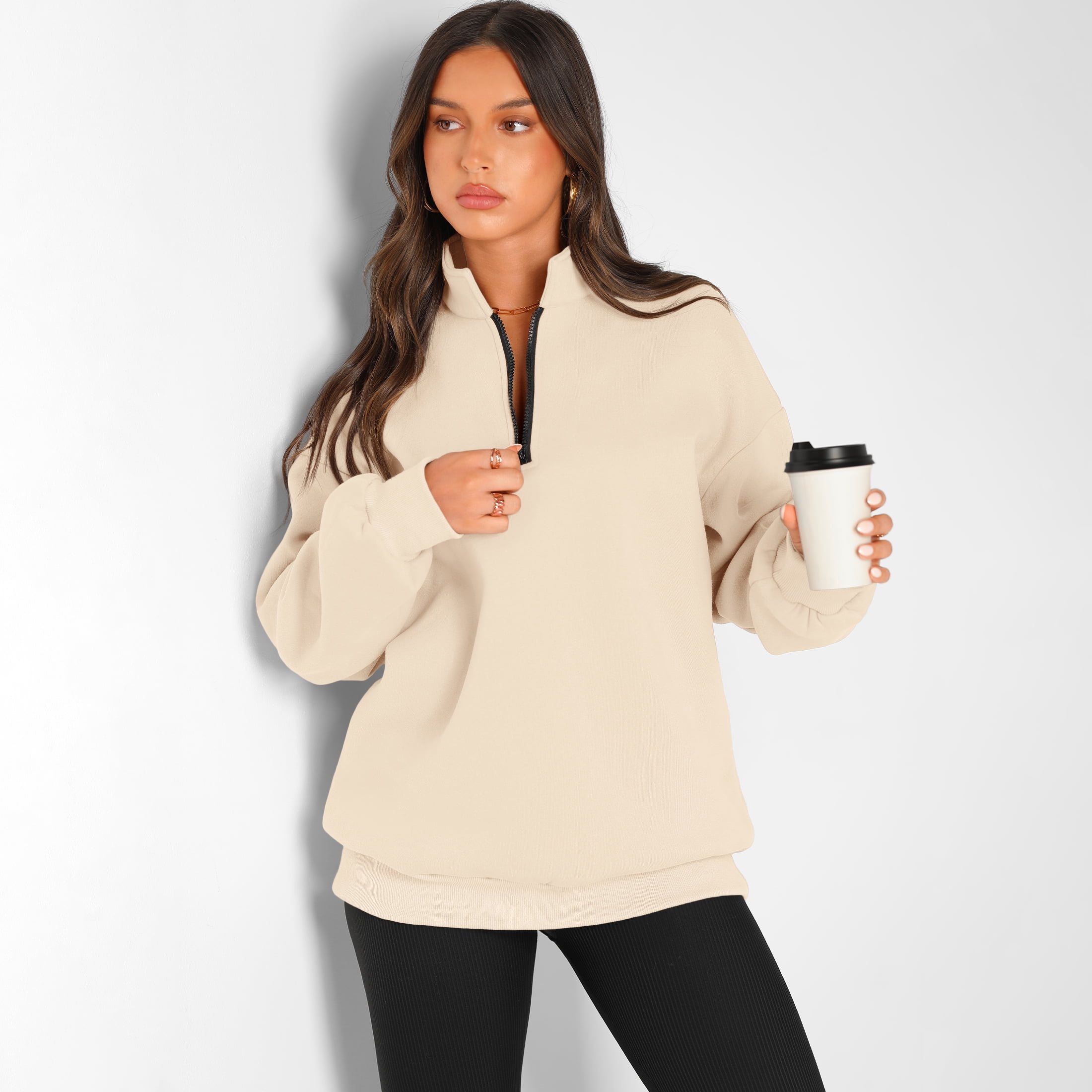 SUNBS Womens Oversized Sweatshirts Half Zip Pullover Fall Fashion Quarter Zip Hoodies Long Sleeve Shirts Clothes