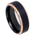 thumbnail image 1 of Custom Personalized Engraving Wedding Band Ring Set for Him & Her Titanium Band 8mm Two-Tone Black IP Rose Gold IP Brushed Center Stepped Edge Titanium Ring, 1 of 6