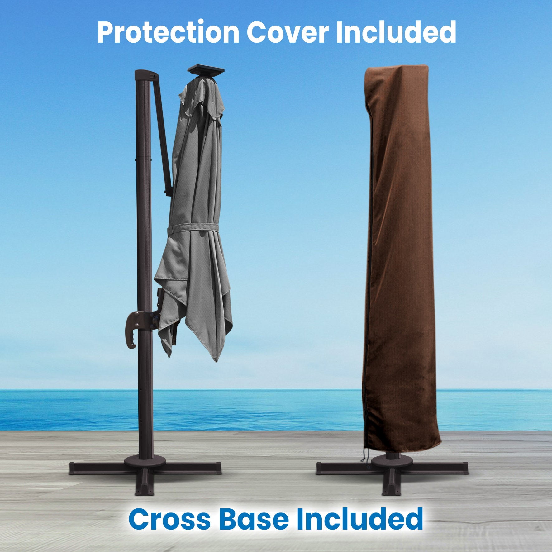 SUNNYOUTDOOR 8'x8' Sunbrella Cover Umbrella Deluxe Cantilever Umbrella Outdoor Garden Patio Umbrella (harcoal)