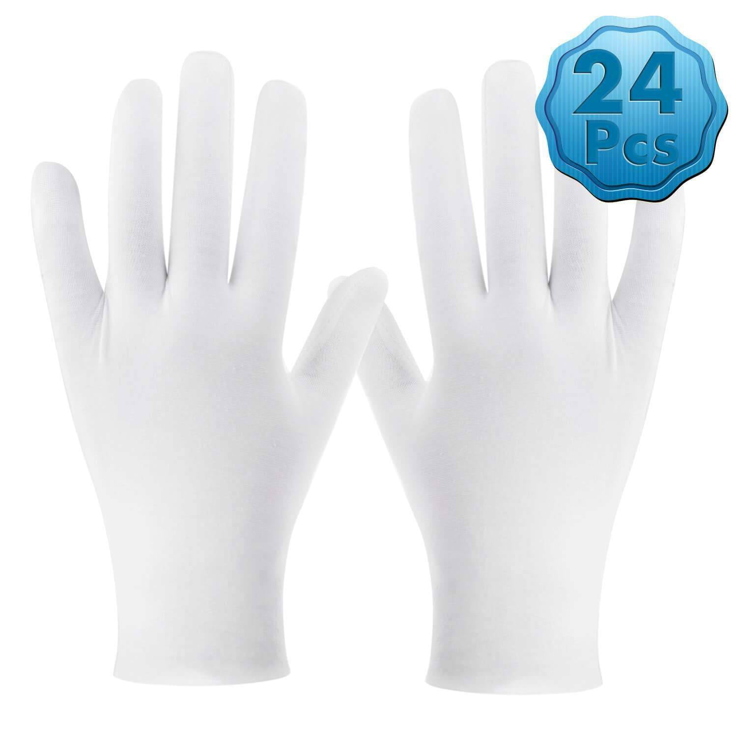 24 PAIR WHITE COTTON LISLE COIN JEWELRY INSPECTION GLOVES PHOTO FILM GOLD MEN LG 