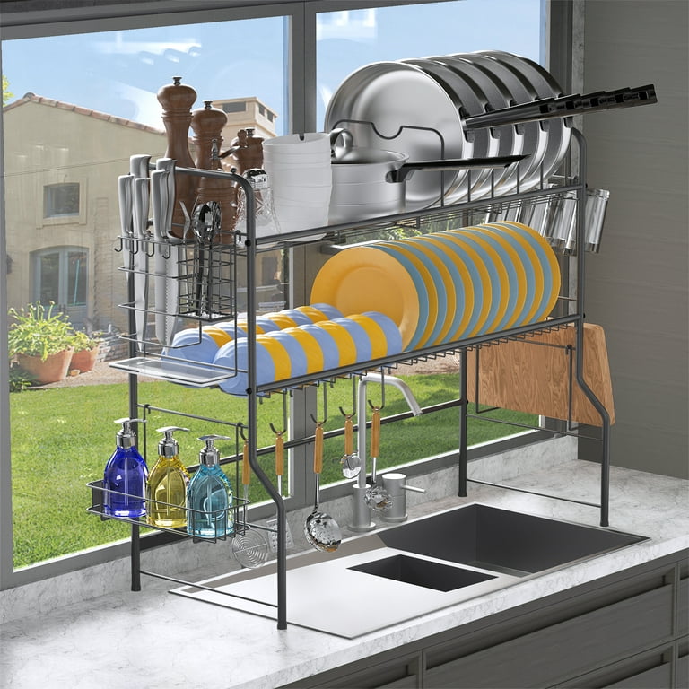 Over The Sink Dish Drying Rack Stainless Steel 2 Tier Durable Dish